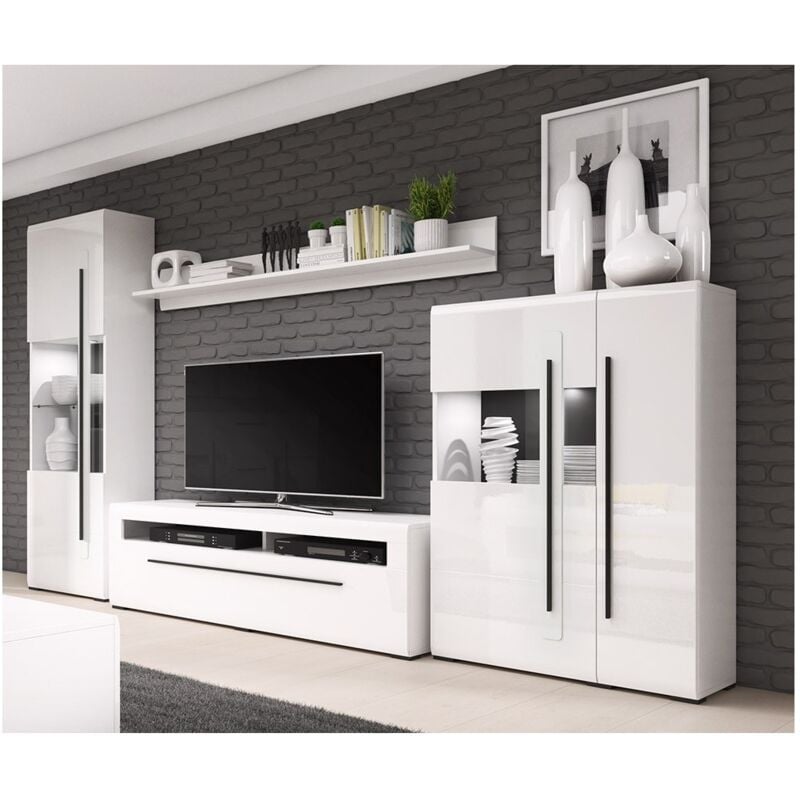 foto del prodotto meublorama set completo per soggiorno collezione breda. colori bianco opaco e bianco lucido.
