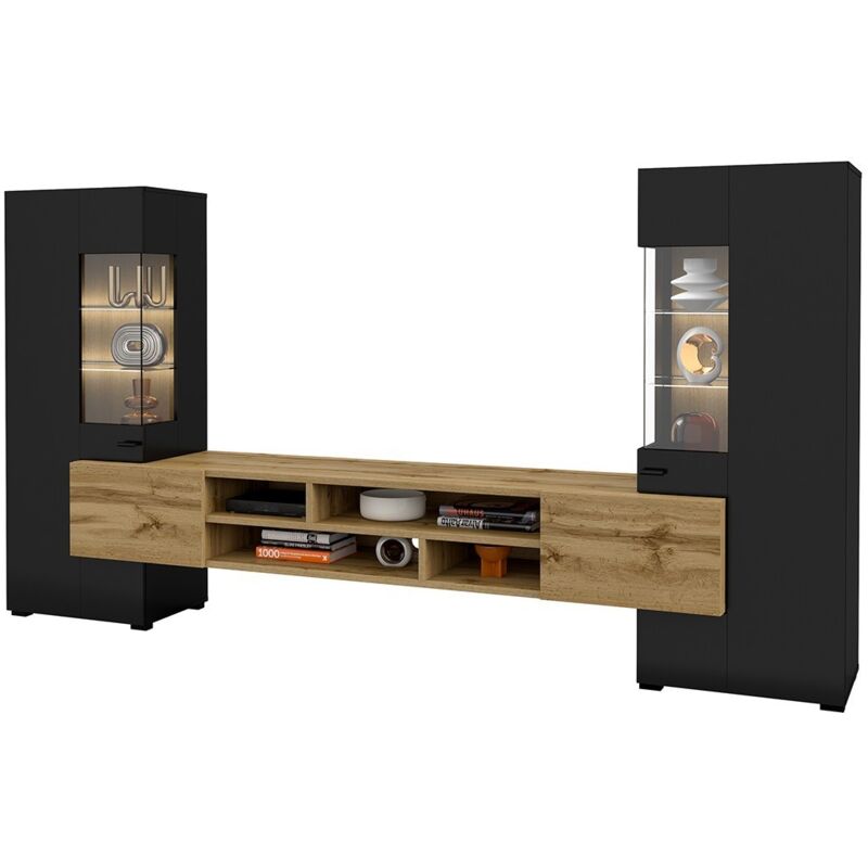 foto del prodotto meublorama set di 3 mobili da salotto collezione kobee. colore nero e quercia.