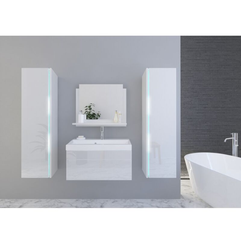 foto del prodotto meublorama set di mobili da bagno bianchi collezione bird. 2 colonne, mobile sottolavabo, lavabo.