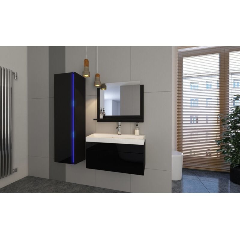 foto del prodotto meublorama set di mobili da bagno neri, collezione bird. colonna, mobile sottolavabo, lavabo 60cm.