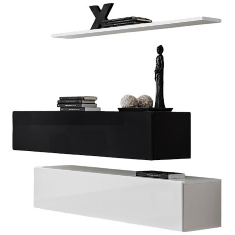 foto del prodotto meublorama - set di mobili da soggiorno switch sbii - design moderno - bianco e nero lucido