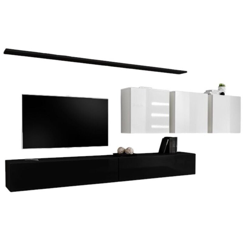 foto del prodotto meublorama set di mobili per soggiorno switch vii nero e bianco lucido design sospeso e moderno