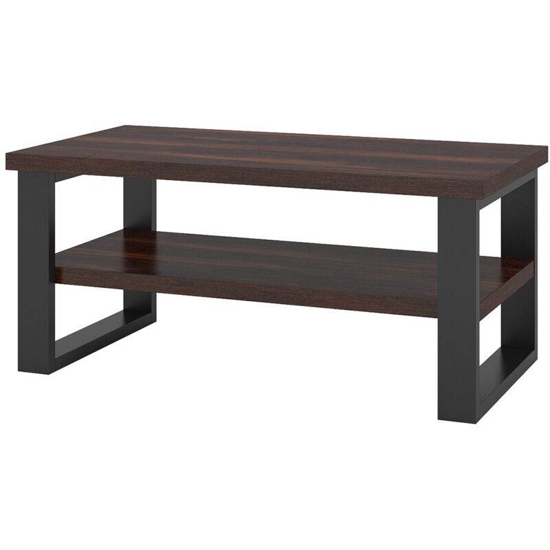 foto del prodotto meublorama - tavolino da salotto design collezione milo colore rovere scuro. gambe in metallo nero.