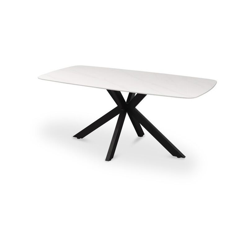 foto del prodotto meublorama tavolo da pranzo vinci lunghezza 180cm con piano di 10mm in pietra effetto marmo bianco.