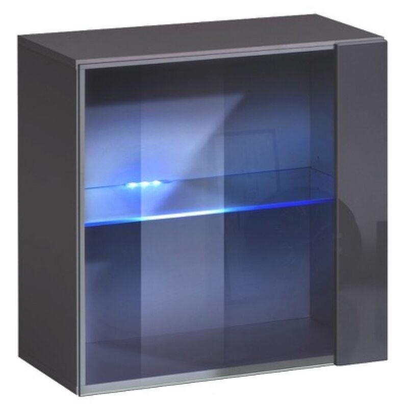foto del prodotto meublorama vetrina quadrata sospesa grigio collezione switch porta in vetro e led inclusi design moderno