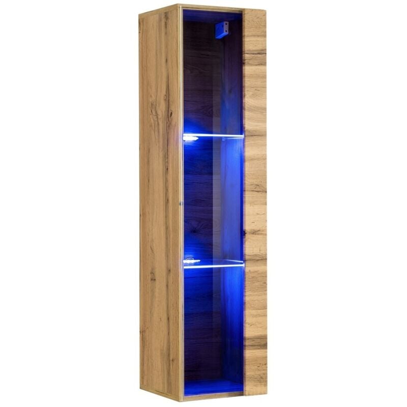 foto del prodotto meublorama vetrina sospesa color rovere piccolo modello con 1 porta a vetro e illuminazione led inclusa. collezione switch.