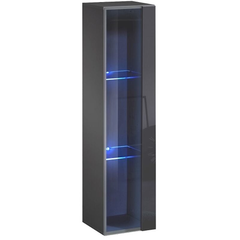 foto del prodotto meublorama vetrina sospesa grigio collezione switch porta in vetro e led inclusi modello piccolo