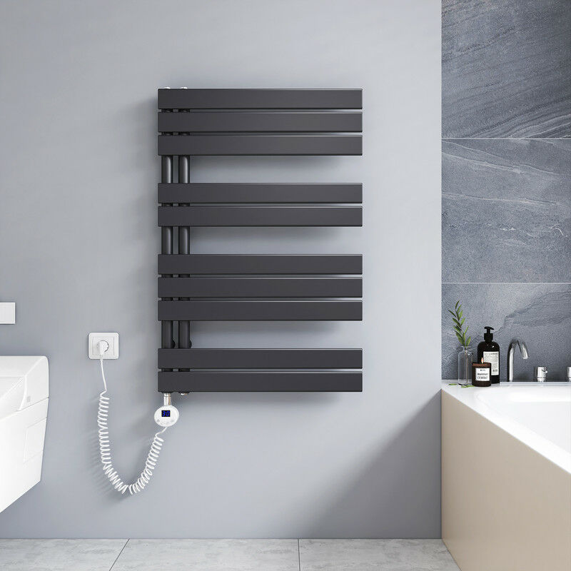 foto del prodotto meykoers scaldasalviette elettrico antracite 899 x 600 mm asimmetrica termoarredo 400w con termostato digitale installazione laterale sinistro