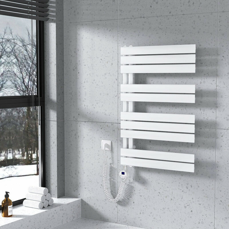 foto del prodotto meykoers scaldasalviette elettrico asimmetrica 899 x 600 mm bianco termoarredo con termostato digitale 400w collega laterale sinistro