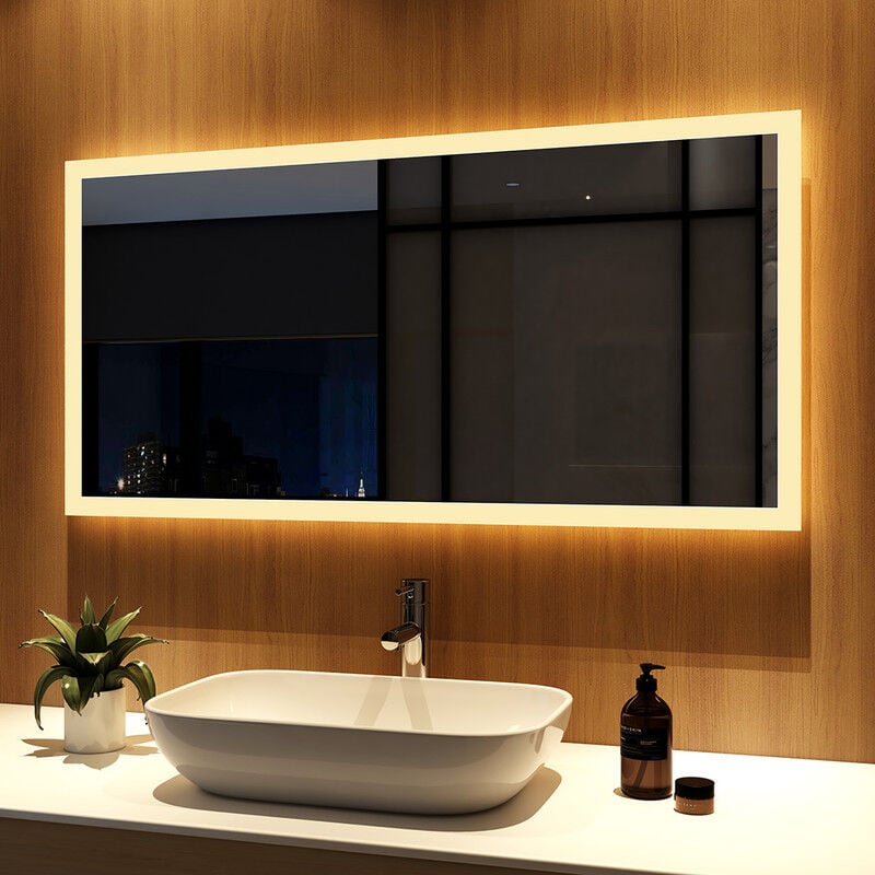 foto del prodotto meykoers specchio da bagno con luce 120x60cm led illuminazione specchio da parete risparmio energetico e impermeabile ip44