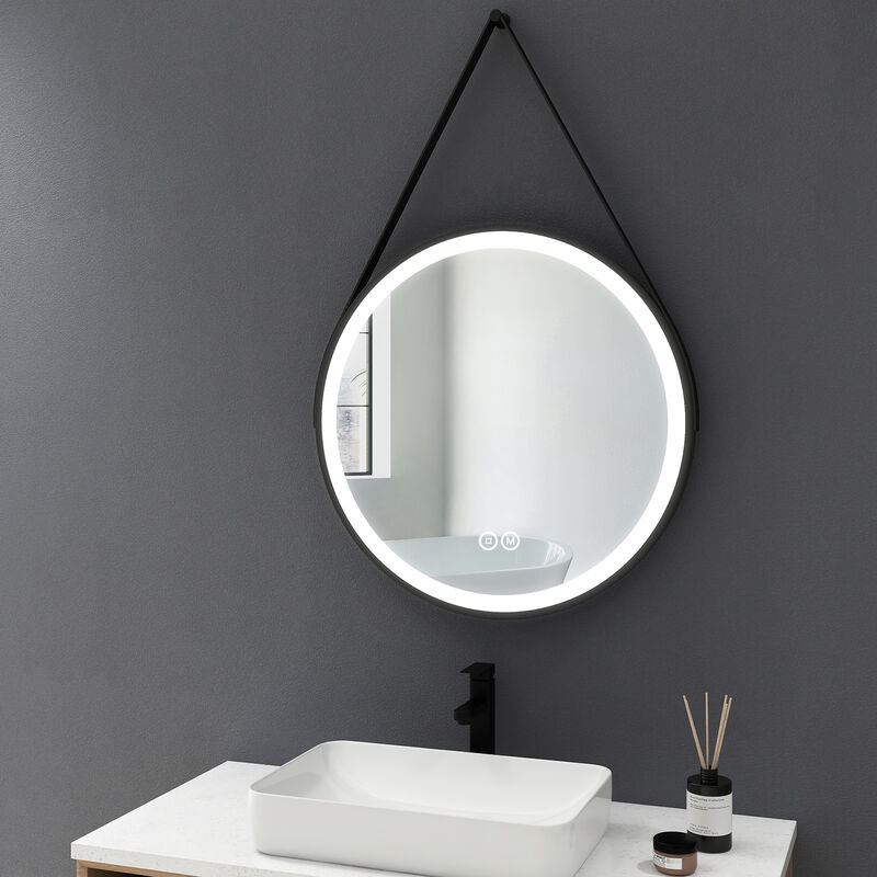 foto del prodotto meykoers specchio da bagno rotondo led con interruttore touch, 60cm bordo nero specchio da parete 3 di luce colore, dimmerabile