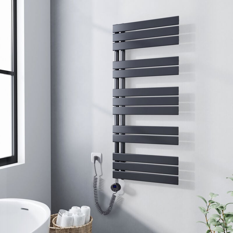 foto del prodotto meykoers termoarredo elettrico antracite 1176 x 500 mm asimmetrica scaldasalviette con termostato digitale collega laterale sinistro