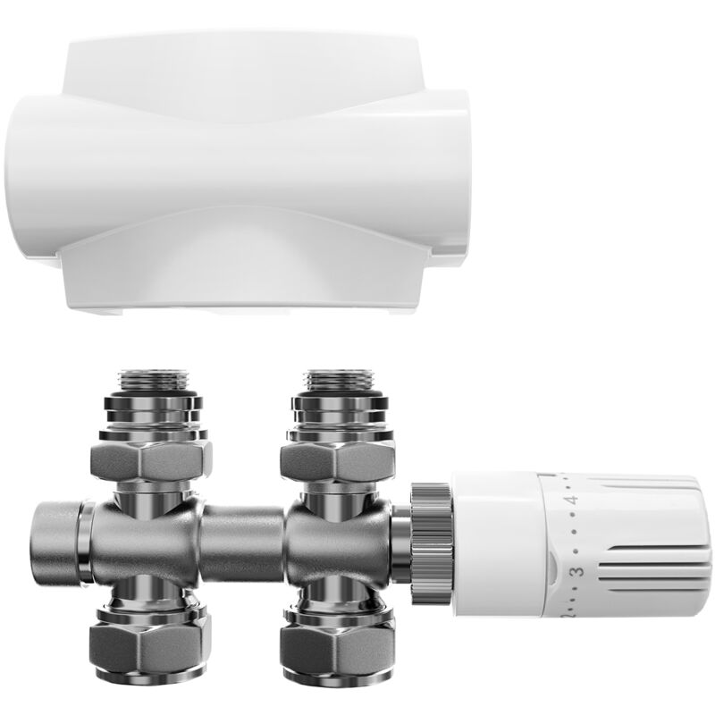 foto del prodotto meykoers valvola termostatica kit per radiatori, bianco valvola termostatizzabile con copertura decorativa filo di collegamento g 1 2 per