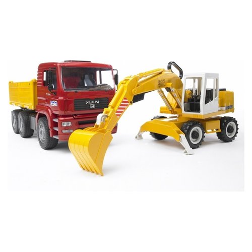 foto del prodotto mezzo cantiere bruder 02751 liebherr camion man e escavatore