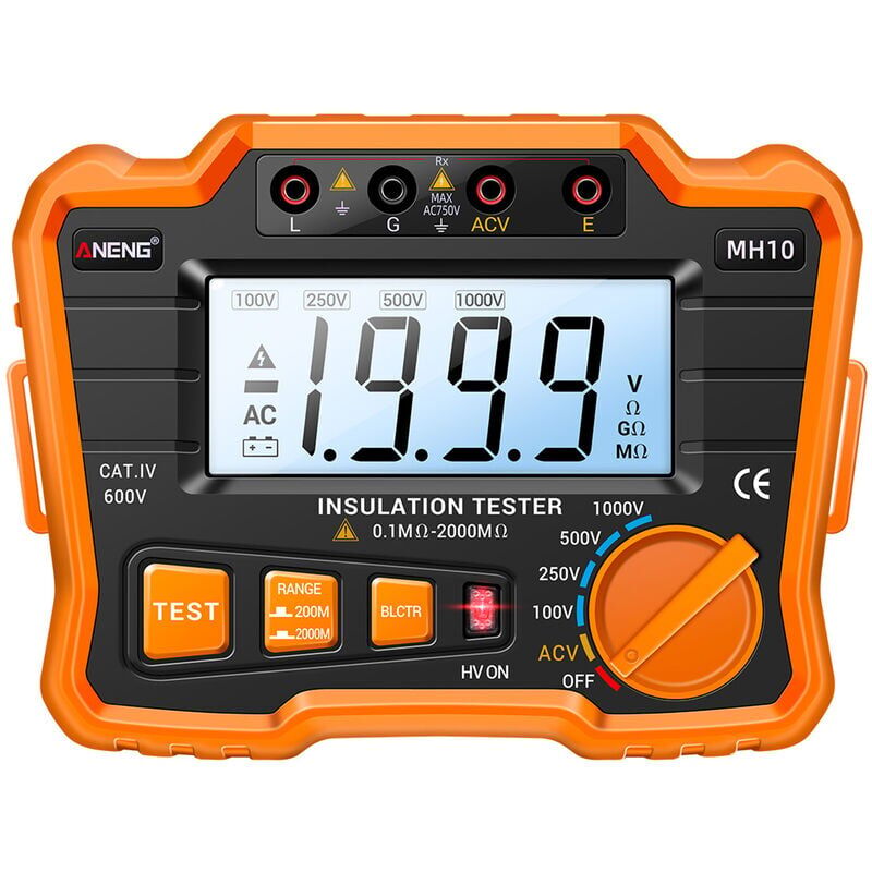 foto del prodotto mh10 tester di resistenza di isolamento digitale 0,1 m 2000 m lcd retroilluminato megaohmmetro tensione di uscita 100 250 500 1000 v ca 750 v