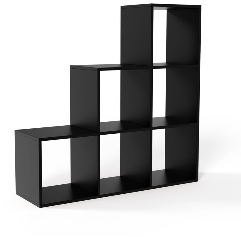 foto del prodotto miadomodo libreria scaffale a cubi 6 scompartimenti, mdf, 97,5x29x97,5 cm, nero biblioteca mobile per libri, cubi arredo, libreria a scala,