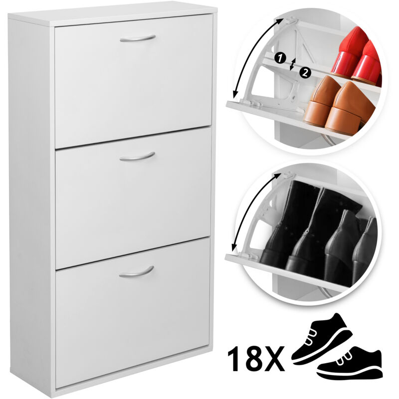 foto del prodotto miadomodo scarpiera con 3 ante a ribalta, 60 x 22 x 105 cm, per massimo di 18 paia di scarpe, con divisore, in mdf, bianco mobile portascarpe,