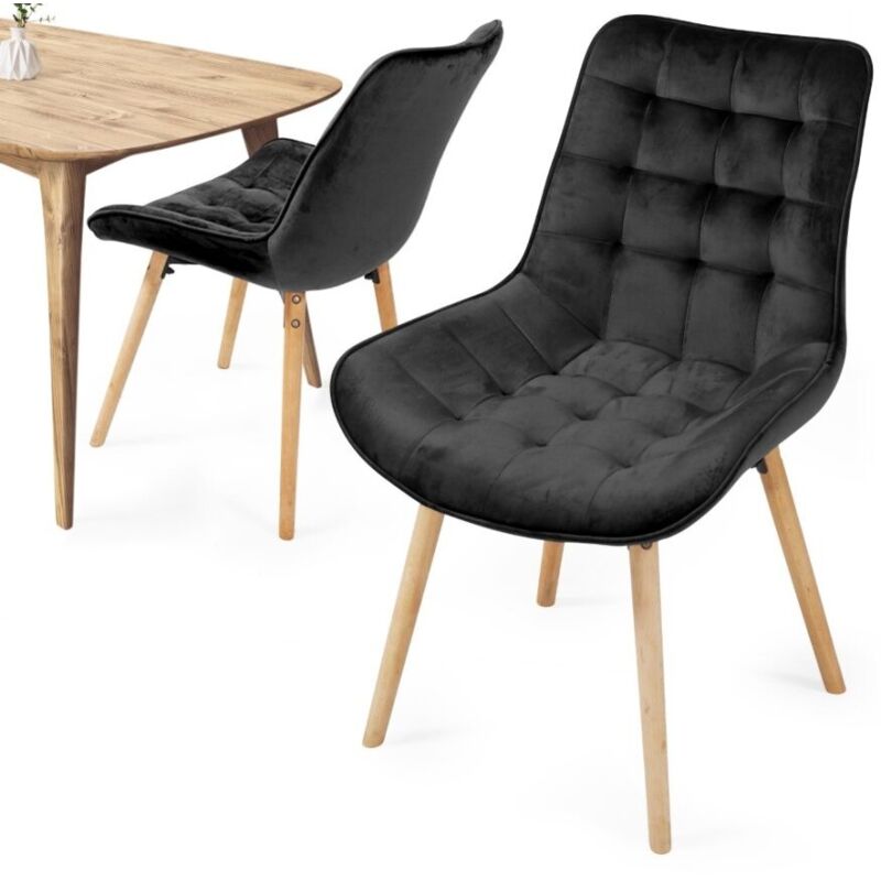 foto del prodotto miadomodo sedie cucina in velluto, moderne, set da 2, gambe in legno di faggio, sedile e schienale imbottiti e trapuntati, nero sedia camera,