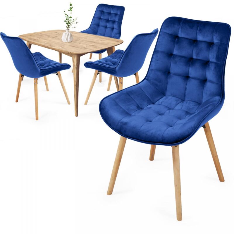 foto del prodotto miadomodo sedie cucina in velluto, moderne, set da 4, gambe in legno di faggio, sedile e schienale imbottiti e trapuntati, blu sedia camera,