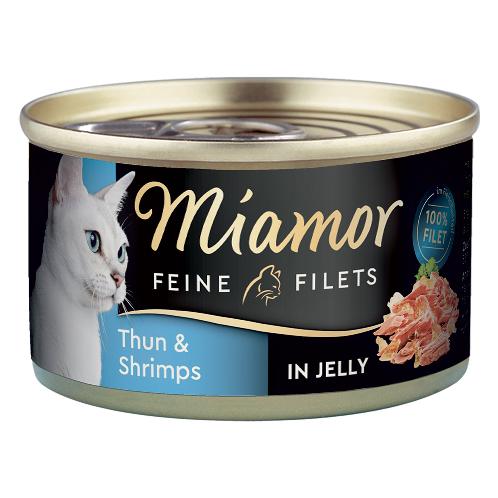 foto del prodotto miamor delicato filetto in gelatina lattine 6 x 100 g tonno chiaro gamberetti
