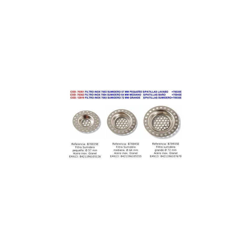 foto del prodotto mibricotienda filtro in acciaio inossidabile 7004 coppa 64 mm media senza gambe bagno 70045e