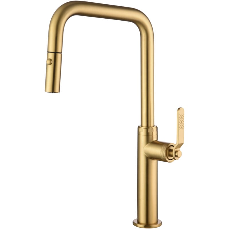 foto del prodotto mice collection - mice - rubinetto cucina monocomando estraibile con diffusore doppio getto - colore oro spazzolato - serie niza gce027 oc