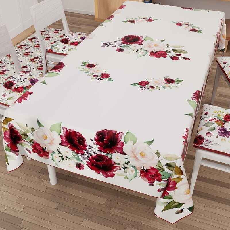 foto del prodotto mice collection - petti artigiani italiani - tovaglia antimacchia rettangolare copritavolo cucina disegno floreale 07 x6 posti (140x180 cm) 100% made in italy
