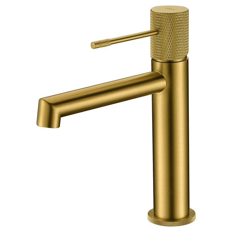 foto del prodotto mice collection rubinetto lavabo monocomando, rubinetti bagno per acqua calda fredda colore oro spazzolato