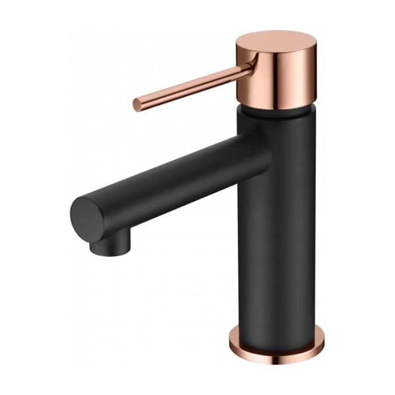 foto del prodotto mice collection rubinetto monocomando per lavabo rubinetto per lavabo con maniglia fine serie milos stick colore nero opaco e oro rosa