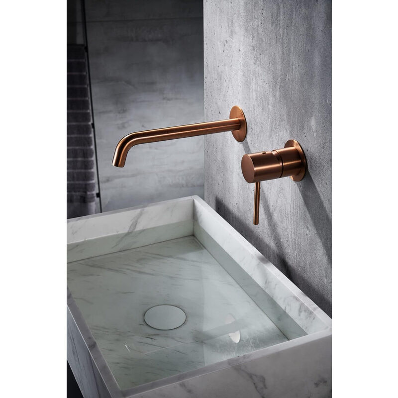 foto del prodotto mice collection rubinetto per lavabo monocomando a parete rubinetti da bagno ad incasso per lavelli colore oro rosa spazzolato