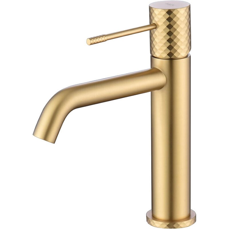 foto del prodotto mice collection rubinetto per lavabo monocomando con tecnologia cold open per risparmiare energia nei rubinetti da bagno in ottone spazzolato oro