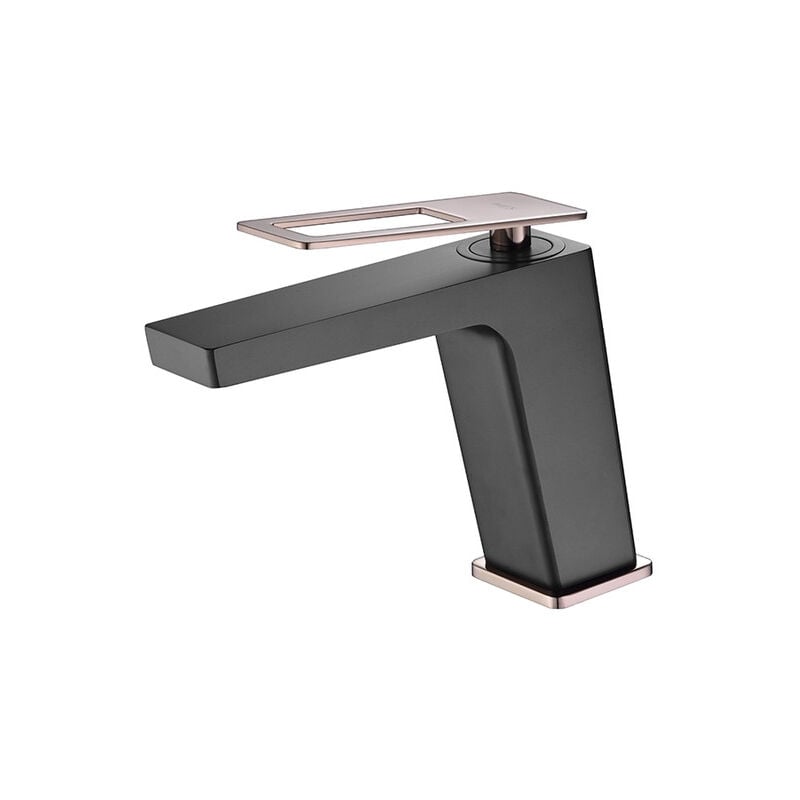 foto del prodotto mice collection rubinetto per lavabo rubinetto da bagno monocomando per lavello con maniglia quadrata colore nero opaco e oro rosa