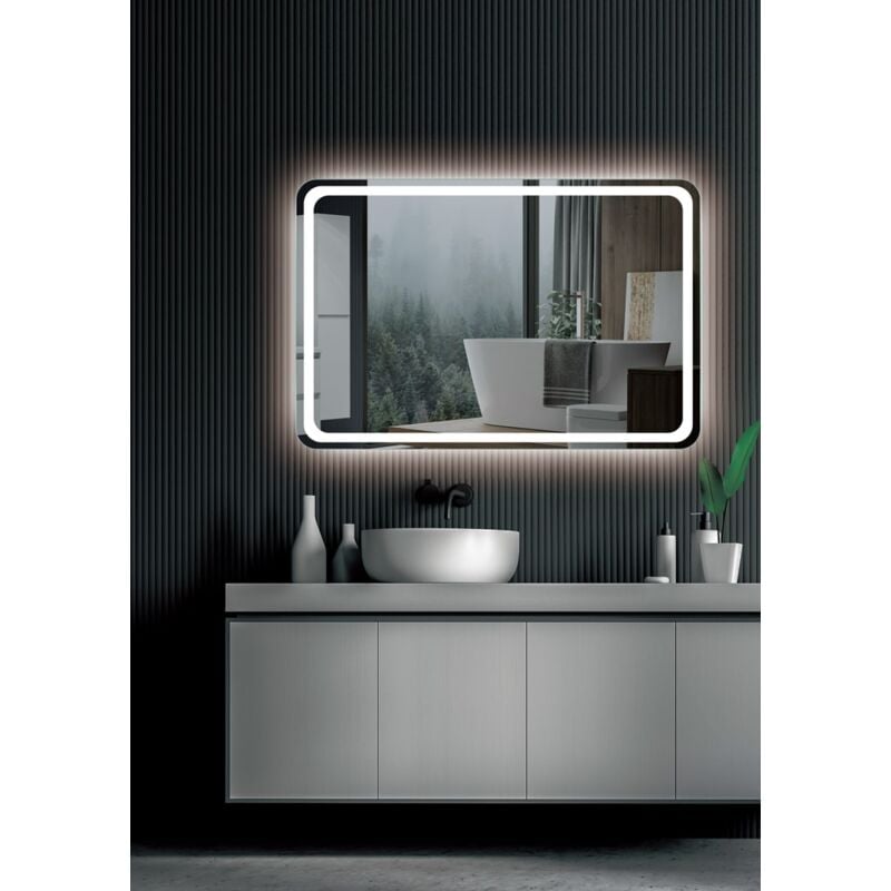 foto del prodotto mice collection specchi bagno a led specchio bagno con luce specchio retroilluminato 100 x 80 cm con bordi arrotondati e luce frontale fredda