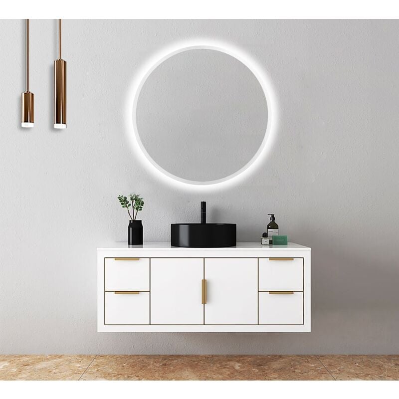 foto del prodotto mice collection specchi rotondi retroilluminati specchio rotondo, contorno sabbiato, luce fredda specchio con luce led per bagno, camera da