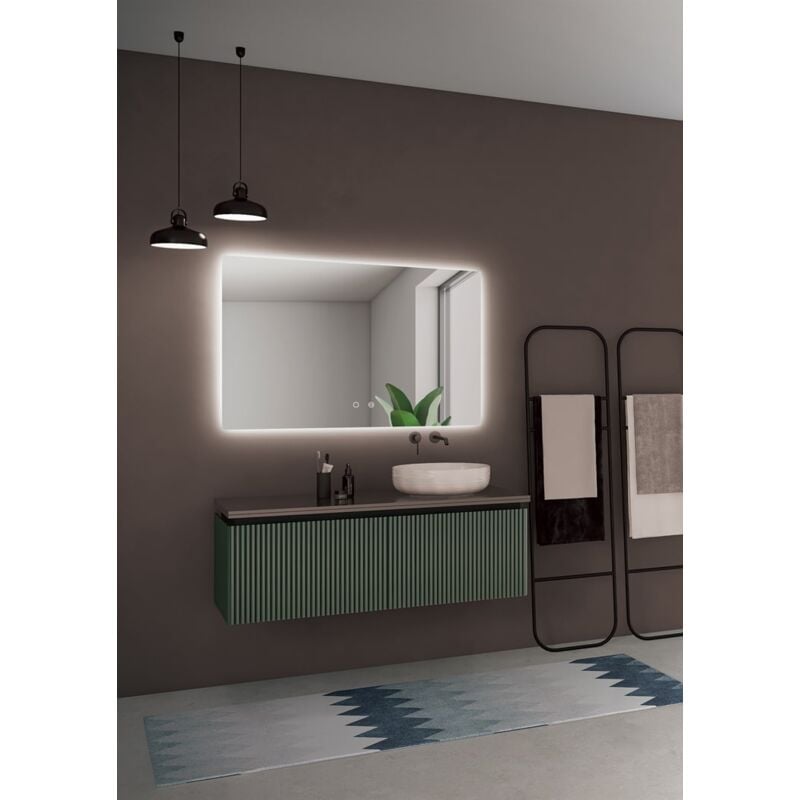foto del prodotto mice collection specchio con applique led per bagno cabina armadio retroilluminato, luce fredda, con doppio sensore, antiappannamento e on off