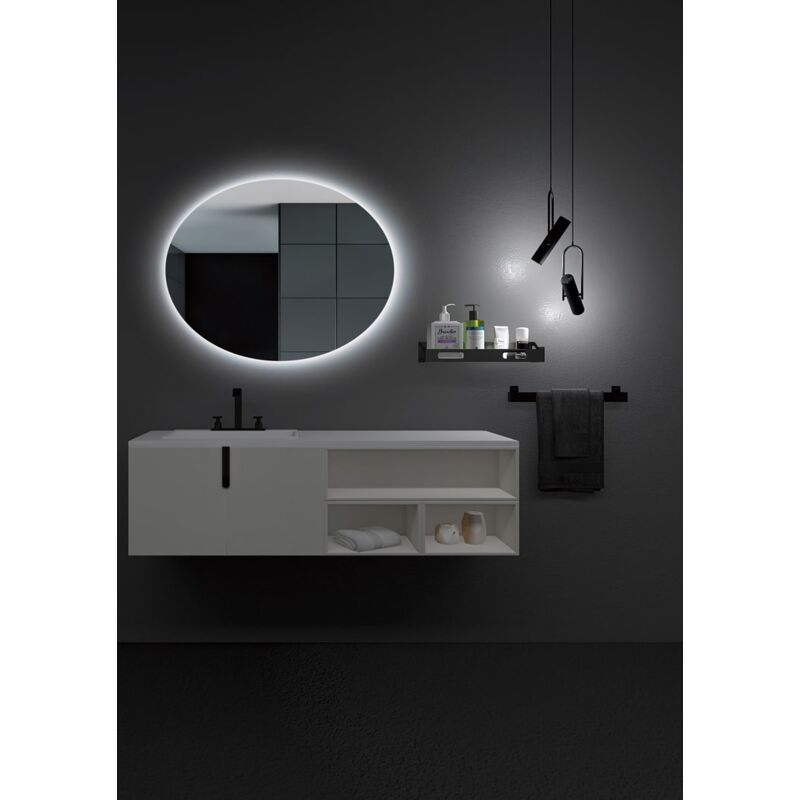 foto del prodotto mice collection specchio con luce led per bagno, camera da letto, spogliatoio, trucco specchio ovale, retroilluminato con luce fredda misura 80
