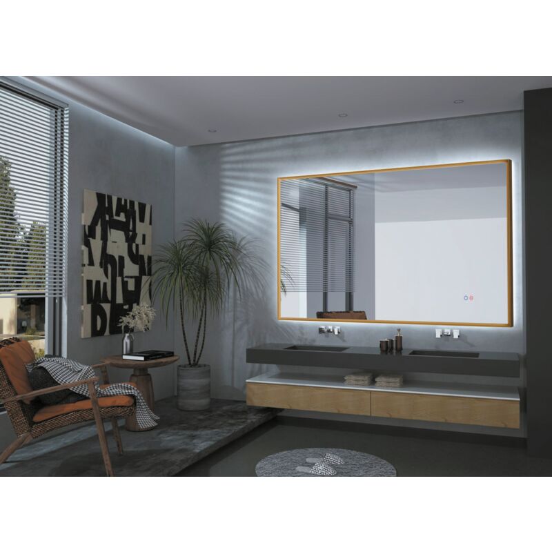 foto del prodotto mice collection specchio con luce led per bagno, spogliatoio retroilluminato con vetro sovrapposto alla cornice, doppio sensore on off,