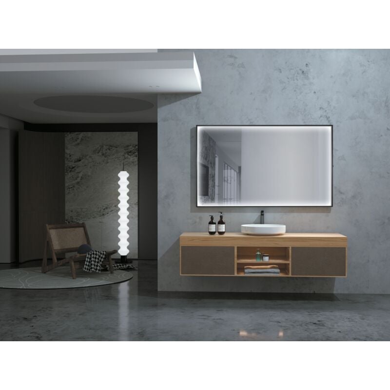 foto del prodotto mice collection specchio con luce led perimetrale integrata nella cornice per cabina armadio, bagno oro spazzolato antiappannamento e sensore di