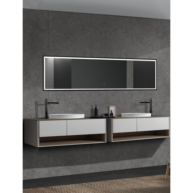 foto del prodotto mice collection specchio rettangolare, luce frontale trilobata calda, neutra e fredda con esclusivo sensore on off e antiappannamento 40 x 160 cm