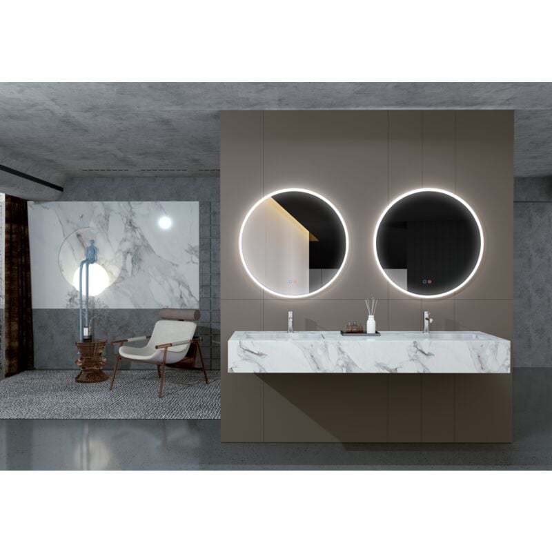 foto del prodotto mice collection specchio rotondo con cornice in acrilico illuminato, doppio sensore, tricolore antiappannamento calida, fria, neutra, specchio