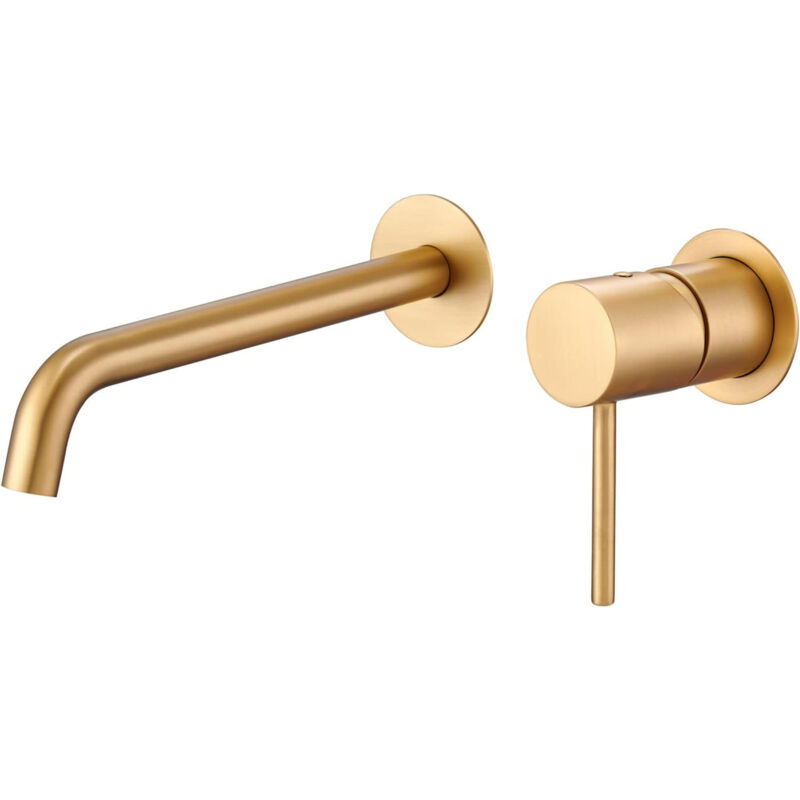 foto del prodotto mice collection ubinetto per lavabo monocomando da incasso con supporto a parete rubinetti da bagno da incasso per lavelli colore oro spazzolato