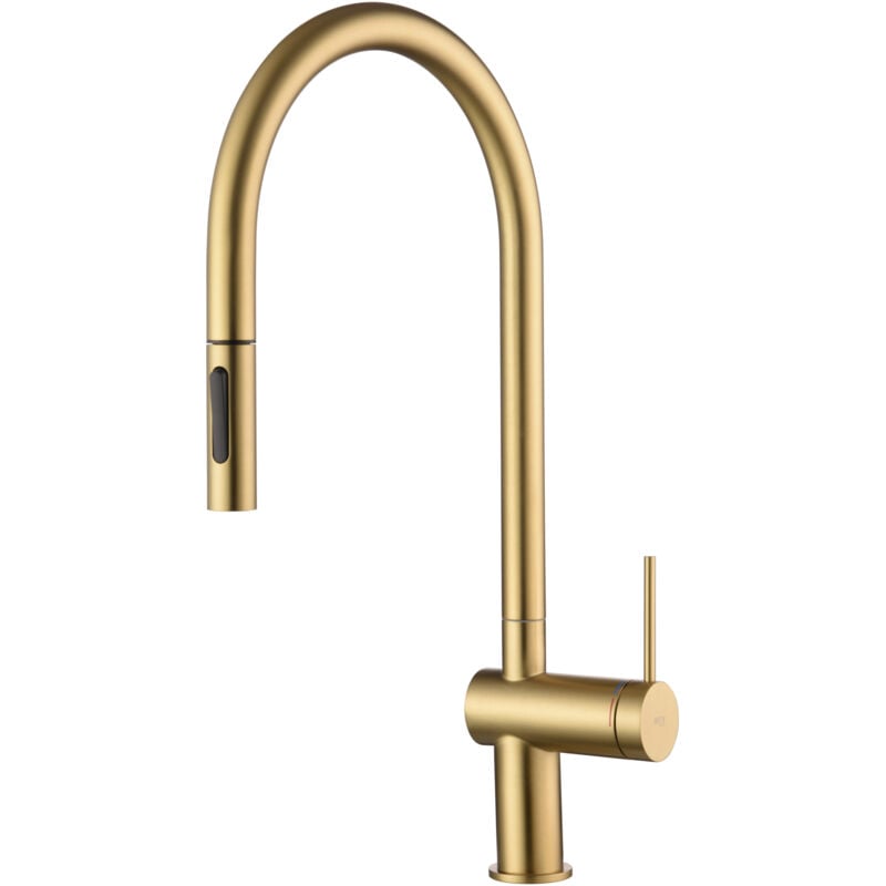 foto del prodotto mice rubinetto cucina monocomando estraibile rubinetto monocomando lavello con sistema risparmio energetico colore oro spazzolato