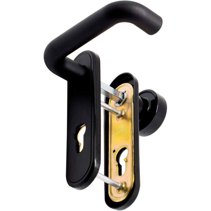 foto del prodotto micel 00236 set maniglia antincendio con pomello fisso e foro da 72 mm per porta. con piastra in acciaio e nylon e finitura nera. 168 x 44 mm.