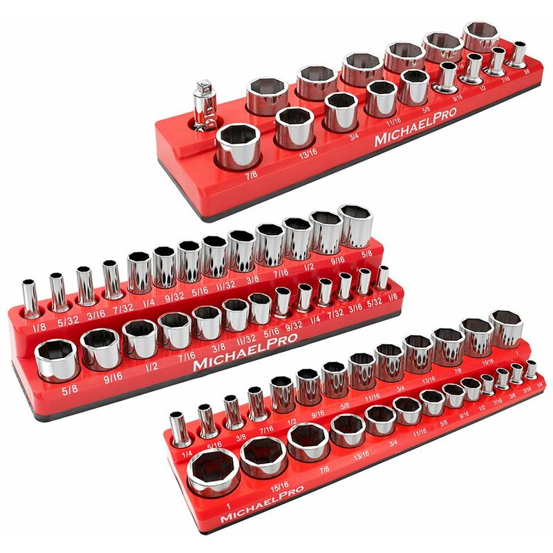 foto del prodotto michaelpro mp014003 chiave a bussola, magnetica, 3 pezzi, 1 4 , 3 8 e 1 2 sae per chiavi a bussola, qualit professionale set di chiavi a
