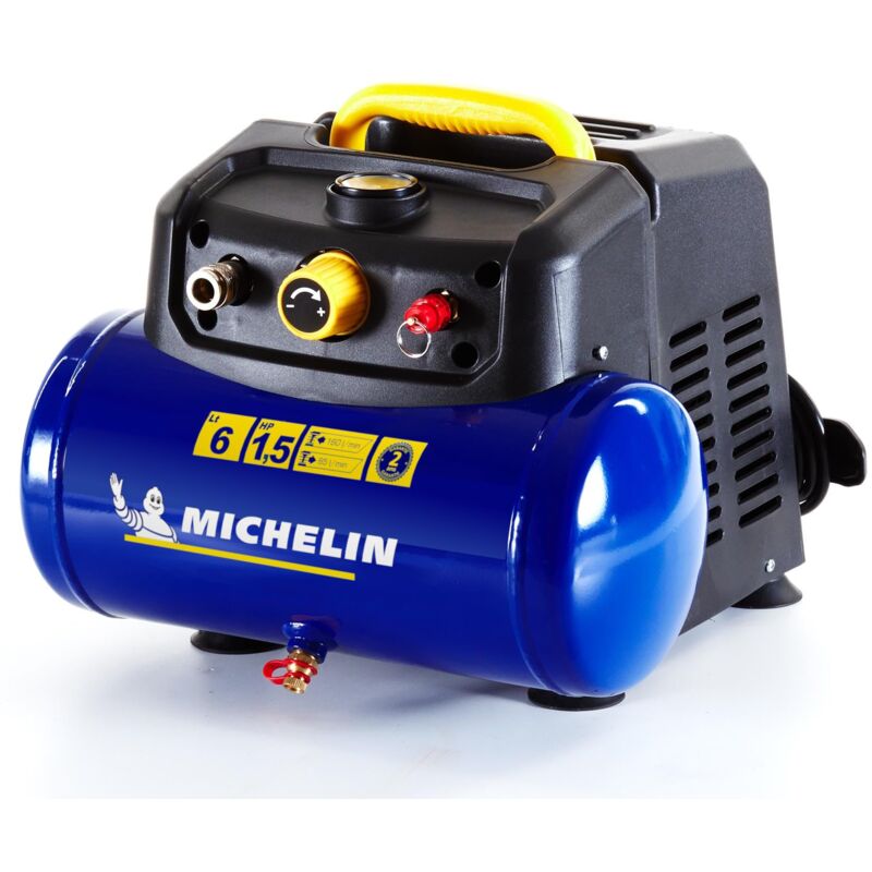 foto del prodotto michelin compressore d aria portatile mbl6, compressore aria oil free da 6 litri, manometro integrato, pressione massima 8 bar, potenza 1.5 cv