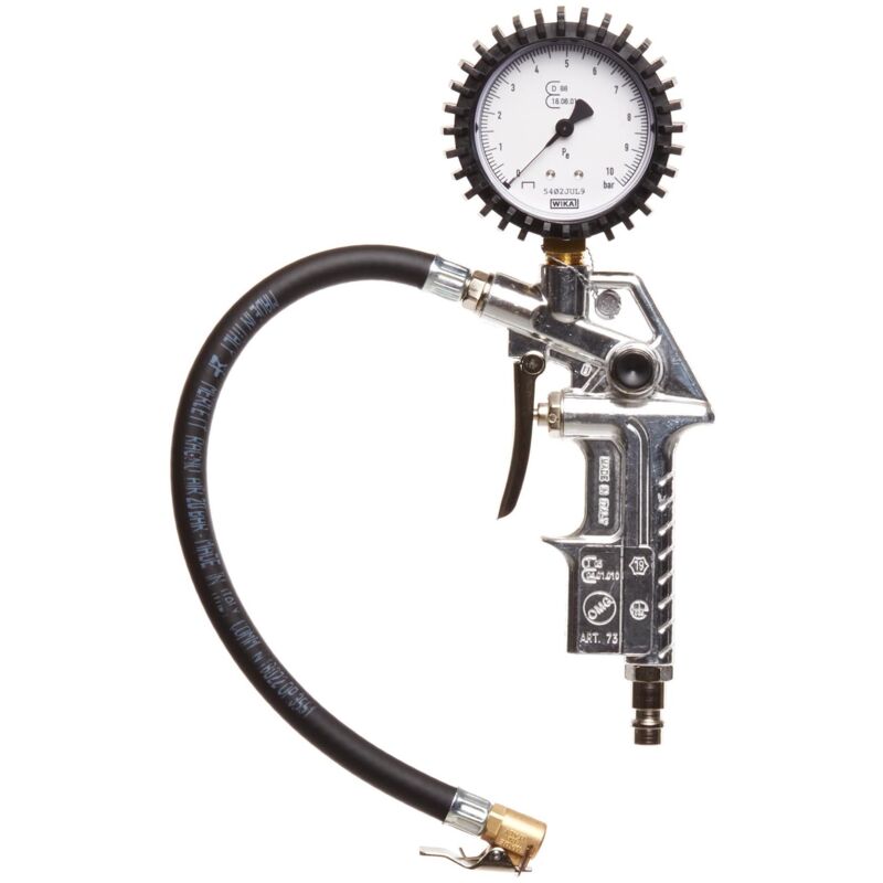 foto del prodotto michelin gonfiagomme con manometro per compressore, pistola gonfiaggio pneumatici omologata con tubo flessibile, manometro, pressione max 10 bar