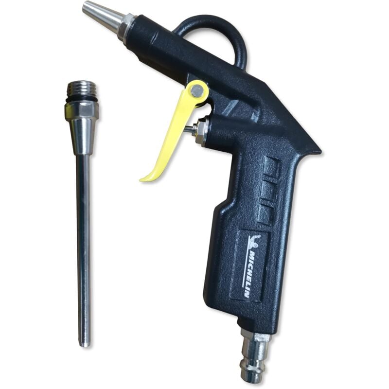 foto del prodotto michelin pistola aria compressa, pistola di soffiaggio con canna corta e canna lunga da 10cm, consumo d aria 150 l min, pressione max 8 bar,