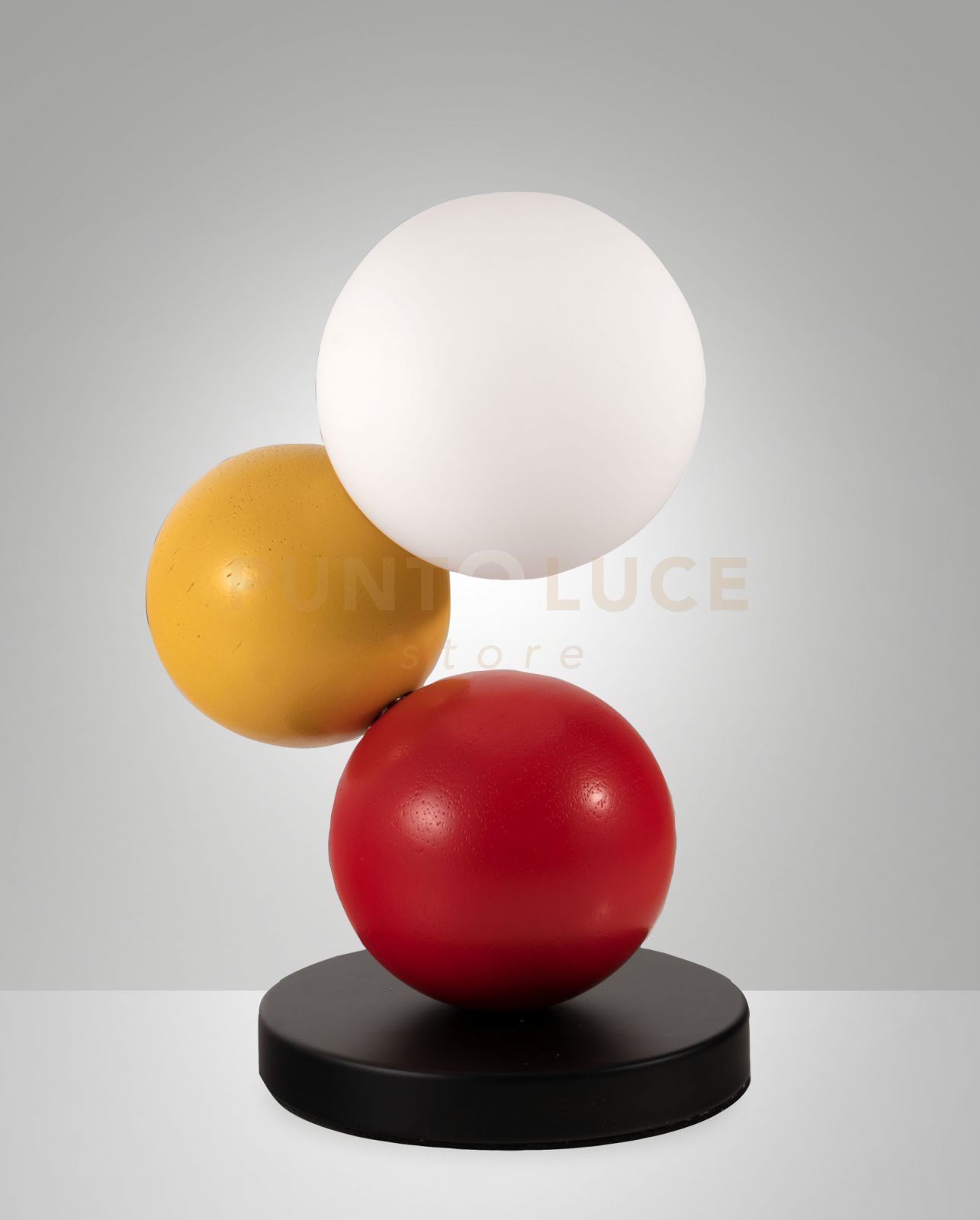 foto del prodotto micky lampada da tavolo giallo rosso nero 1 luce in metallo vetro legno attacco g9 inclusa dimmerabile