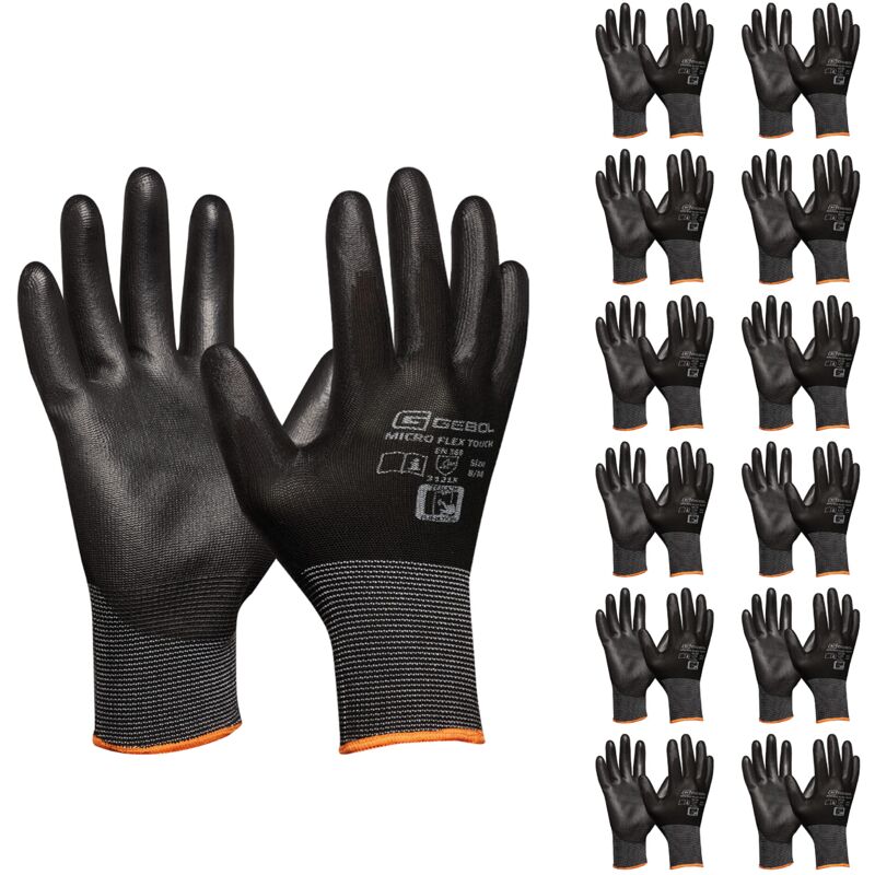 foto del prodotto micro flex touch set di 12 guanti da lavoro con funzione touch, guanti protettivi leggeri con sensazione, da donna e da uomo, taglia xl gr 10 ,