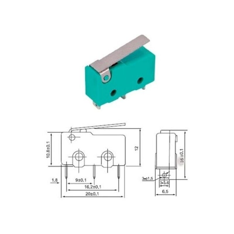 foto del prodotto micro switch pulsante 10a con leva 3 mini faston ferri